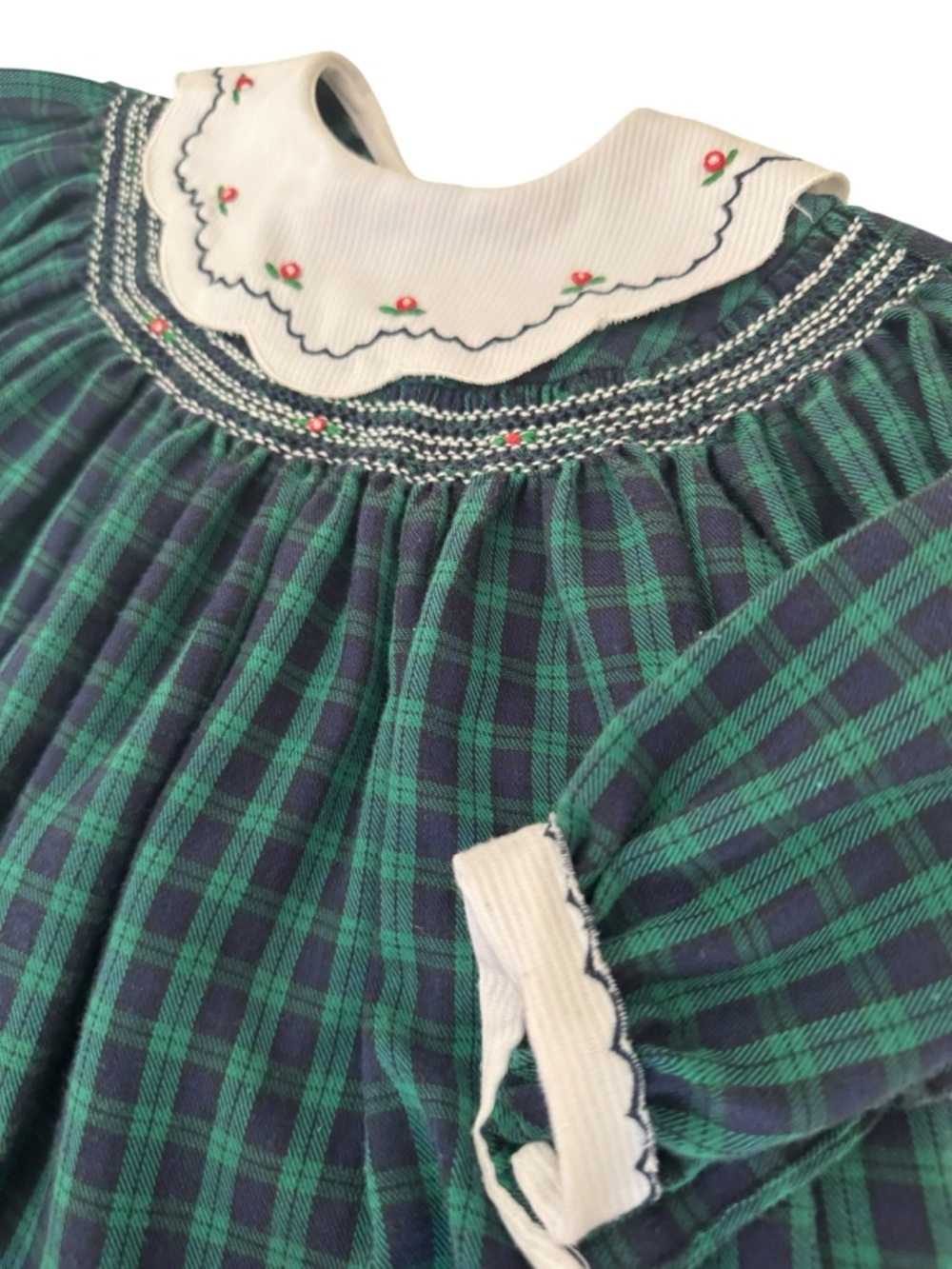 Vintage Carriage Boutiques Green Navy Plaid Smocked Holiday Dress 12-18M